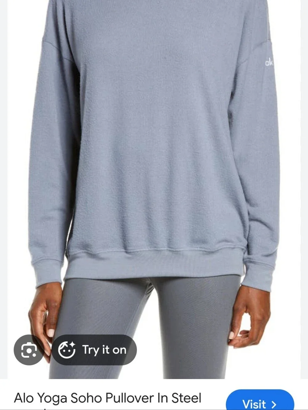Alo Yoga Soho 2pc SET Crewneck Pullover & Jogger in Steel Blue sz Sml Med